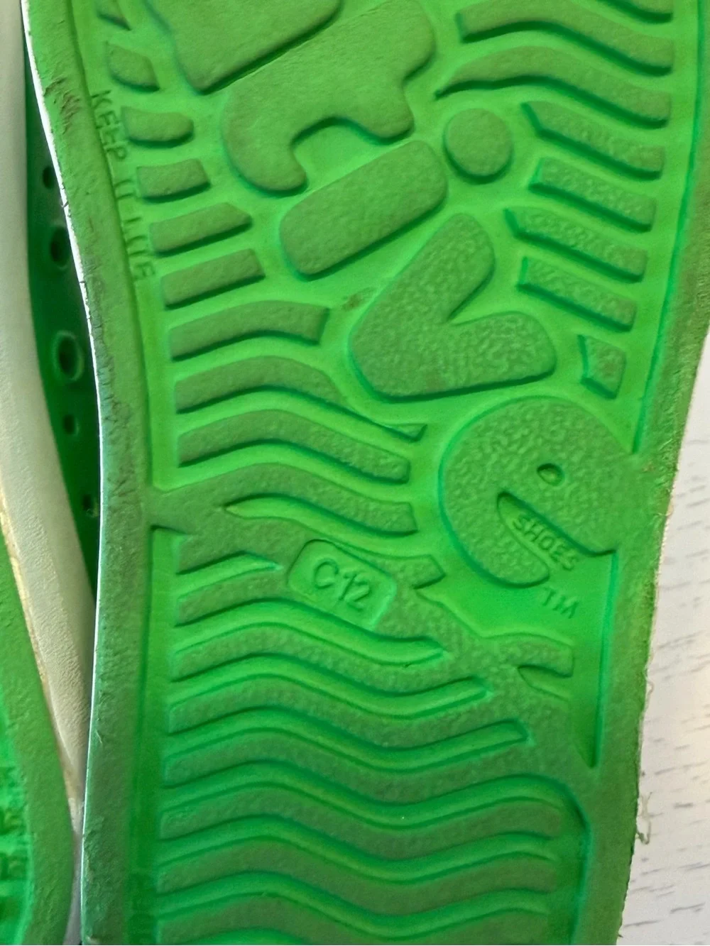 Native Jefferson Kids Bright Green Slip-On Water Shoes with White Toe Caps, C12